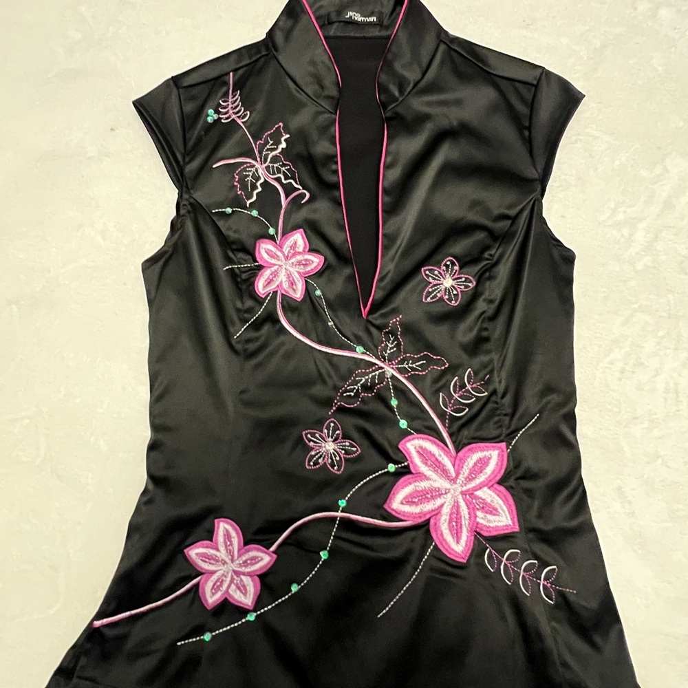 Floral Embroidered Black Top